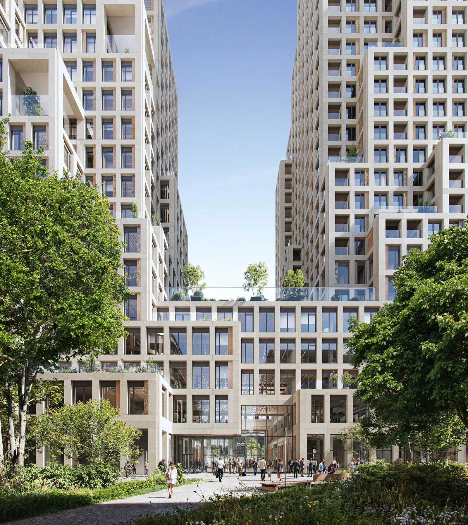 Torres residenciales Lakeside Tower con patios y terrazas verdes