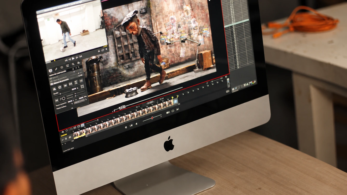 Captura de animación stop motion en un monitor durante la producción.